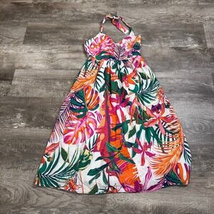 Mohito Tropical Floral Cotton Halter Midi Dress Multicolor Summer Vacation 36‎